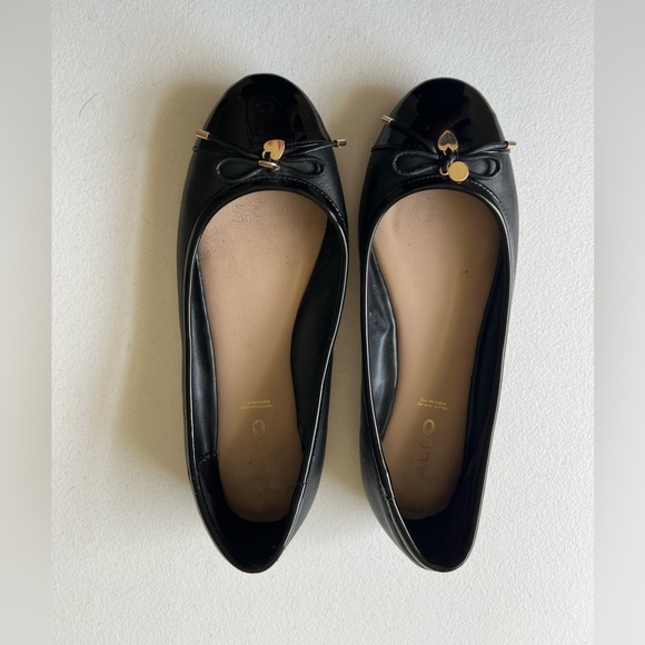 ALDO Black Patent Leather Pointed Toe Bow Ballet Flats Sz 8 Genuine Leat… - Picture 1 of 9